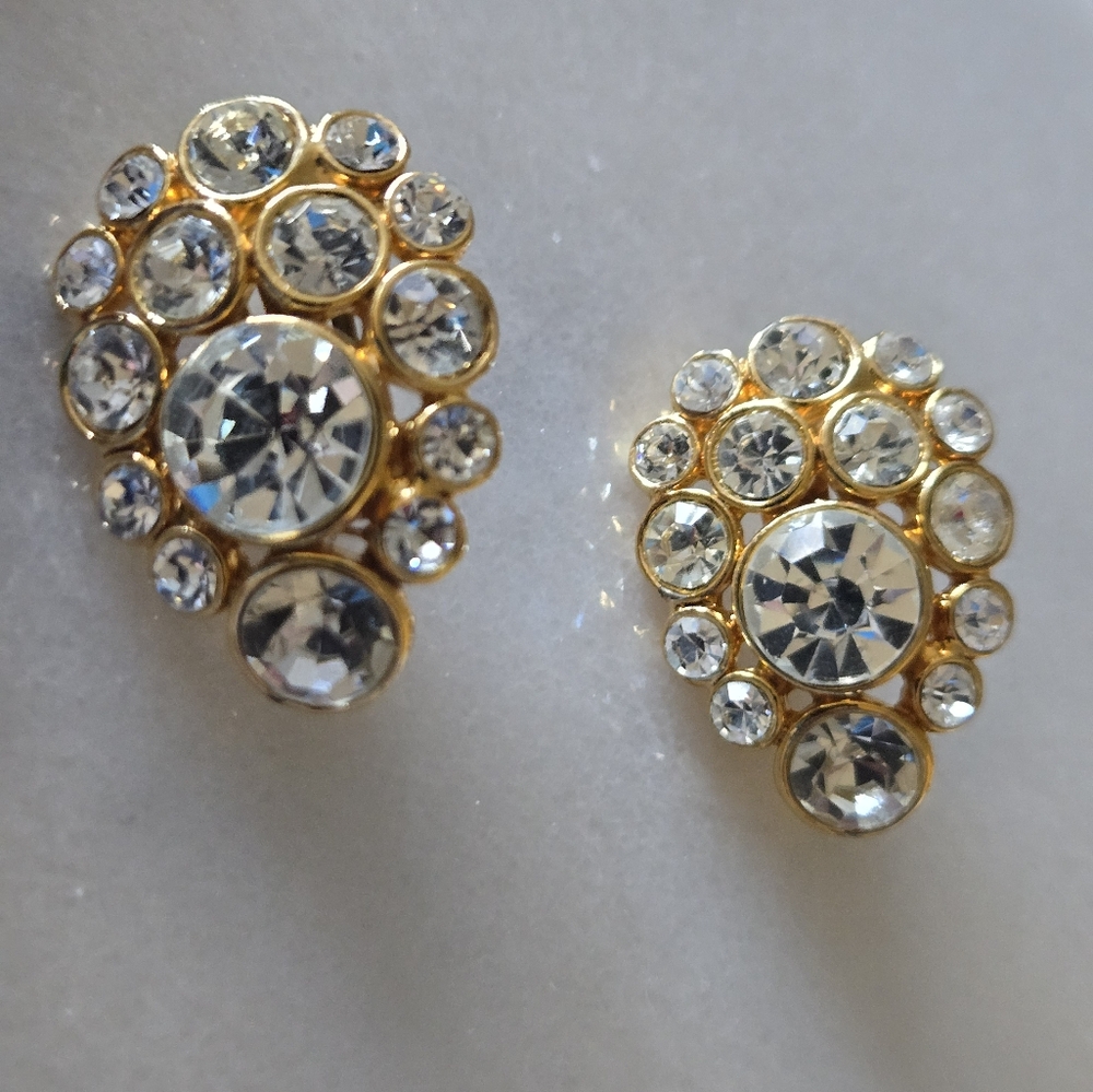 Elegant Gold Tone VINTAGE BLANCO Crystal Clip Earrings